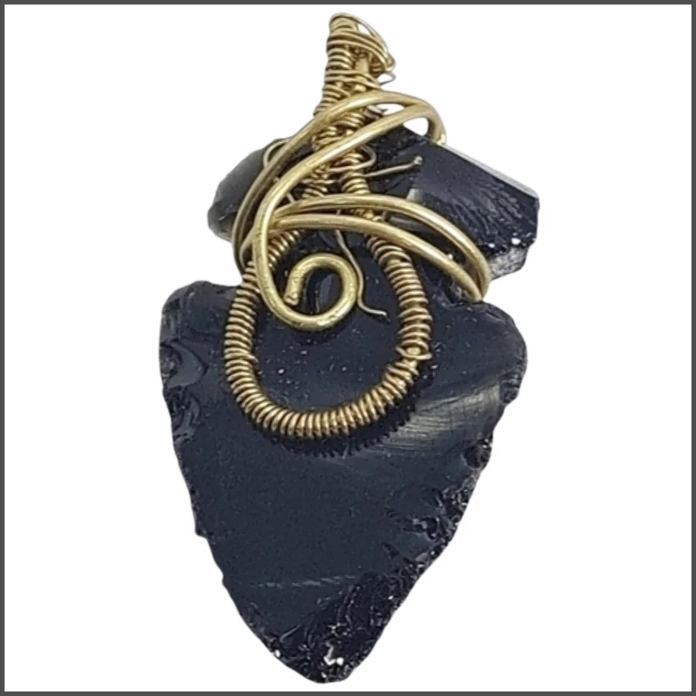Hand-Wired Obsidian Arrowhead Pendant. NWOT